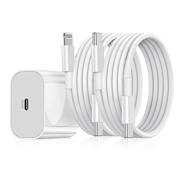 20W Fast Charger Compatible for iPhone 17/16/15/14/13/12/11 Series | 1M Type C to L Cable + 1M Nylon Braided Type C to C Cable | PD Fast Charger